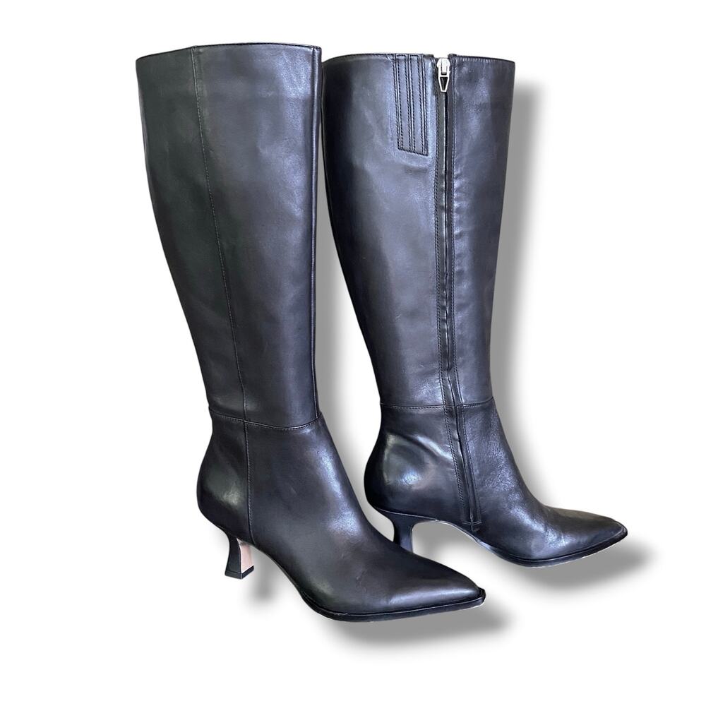 Dolce Vita Tall Auggie Leather Boots Pointed Toe Kitten Heel Knee Sz 8M Brown